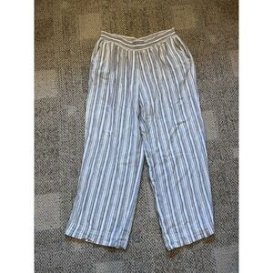 Counterparts Linen Blend Pants Womens XL Biege Striped Pull‎ On Coastal Flowy